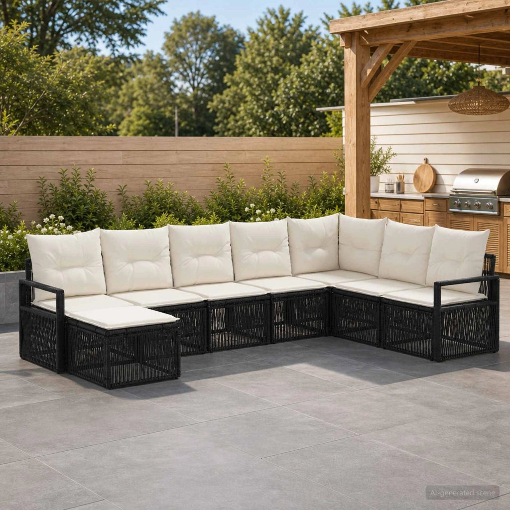 Set Divano da Giardino 8 pz Nero polyrattan 3435802
