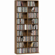 Scaffale porta CD e DVD in pannello truciolare; noce scuro; 18 scomparti; ripiani regolabili; 78;5 x 24 x 175 cm