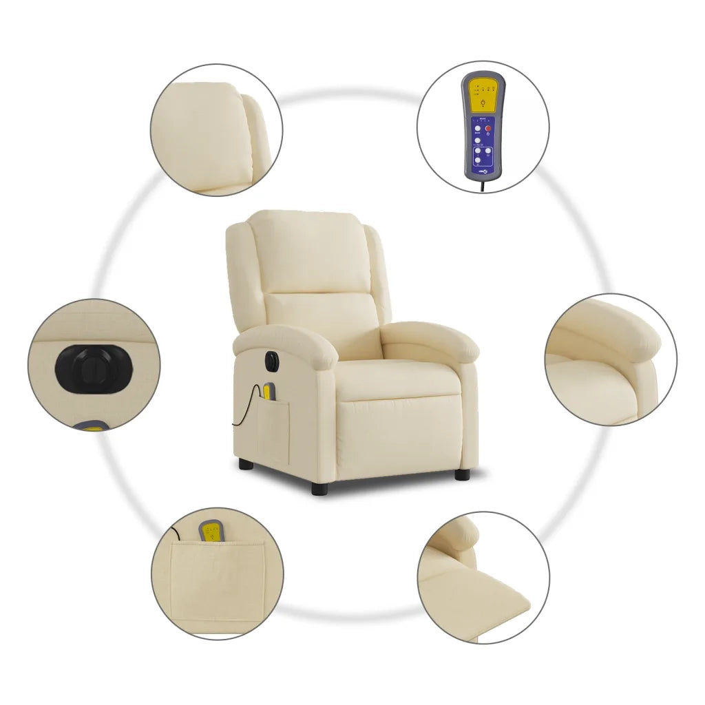 Divano Sedia-Poltrona Reclinabile Massaggiante Elettrica Crema in Tessuto 877221