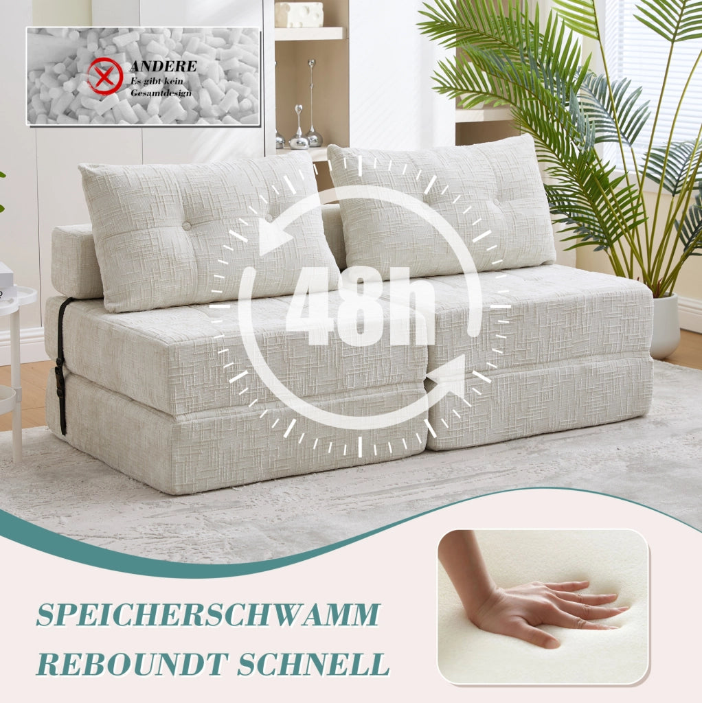 Divano letto pieghevole con cuscini; 79x180x18 cm; Chenille beige