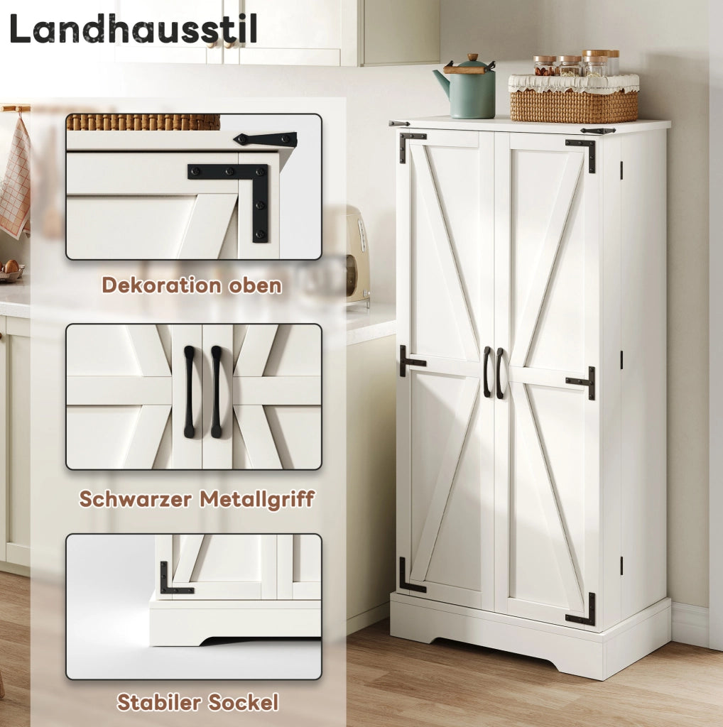 Credenza cucina in stile rustico con LED, bianca, 128,5 cm
