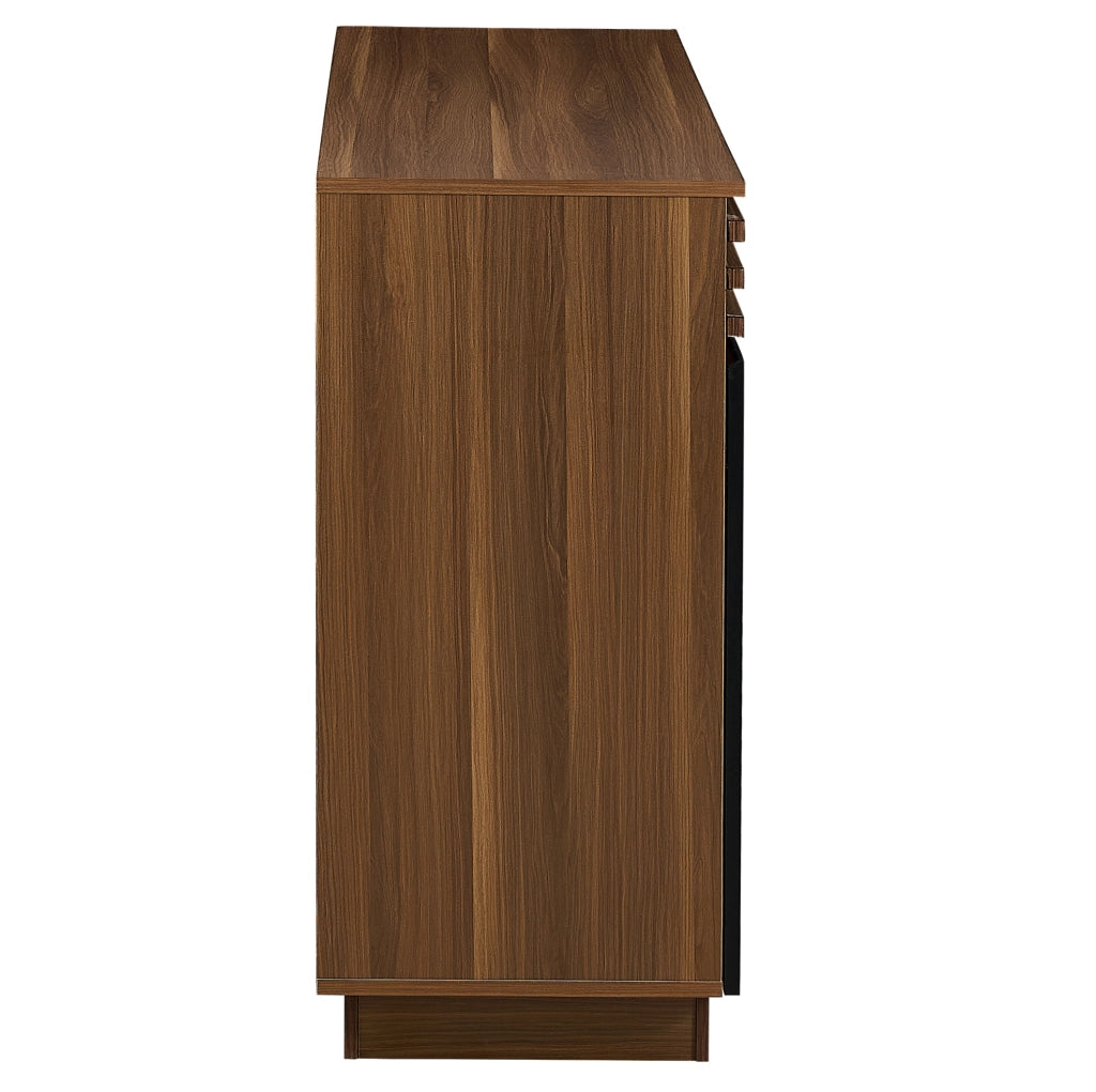 Credenza 150x40x85 cm in MDF marrone effetto legno e nero con 4 ante e 2 cassetti