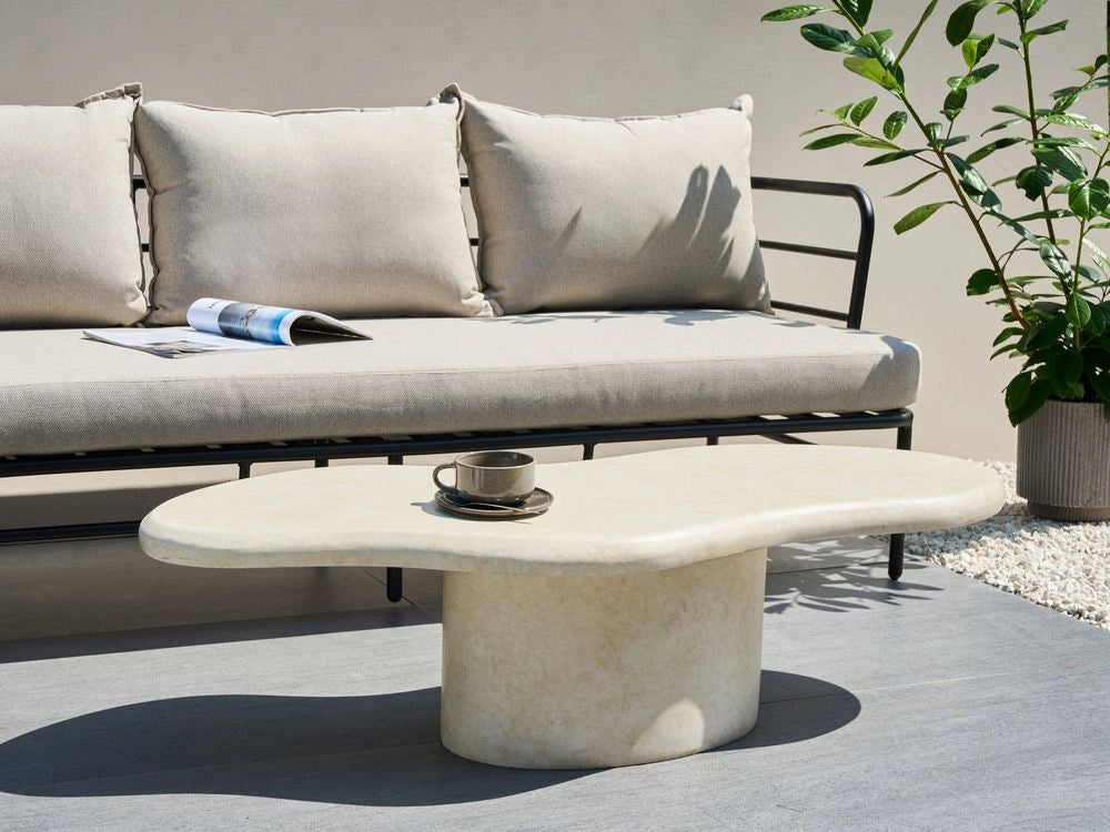 Tavolino d'angolo Bianco MgO 120 x 57 cm Macchia Ruggine Acqua Vento Resistente Boho Moderno Soggiorno all'aperto