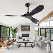 Ventilatore a soffitto 52" nero con 3 pale in legno di paulonia, controllo remoto, 6 velocità e funzione reversibile