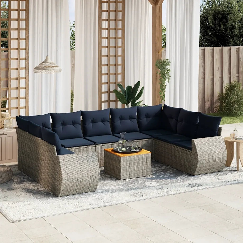 Set Divani da Giardino 10 pz con Cuscini Grigio in Polyrattan 3225151