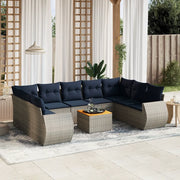 Set Divani da Giardino 10 pz con Cuscini Grigio in Polyrattan 3225151