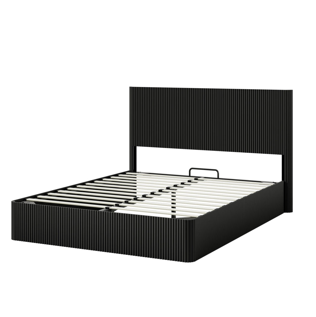 Letto 160x200 cm con contenitore e sollevamento idraulico in MDF nero