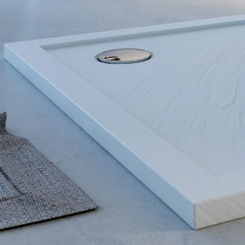 Piatto Doccia Slim 100x100x4 cm Quadrato Acrilico Bordato Bianco Effetto Pietra mod. Flower
