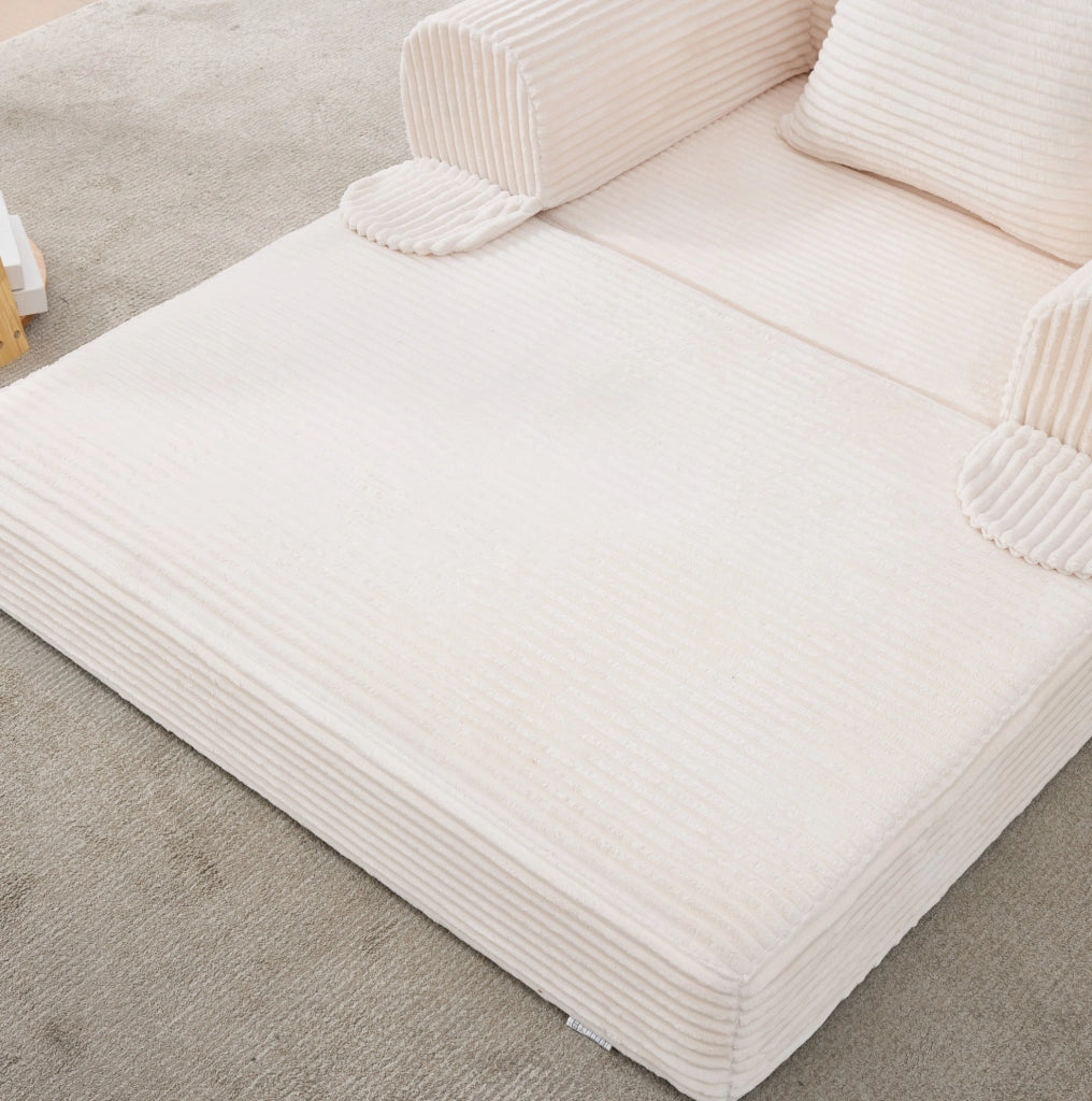 Poltrona letto singola ULEVR 2 in 1 trasformabile, con cuscino incluso e rivestimento in velluto a coste beige