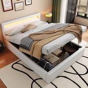 Letto imbottito 140x200 cm con LED, rete e vano contenitore