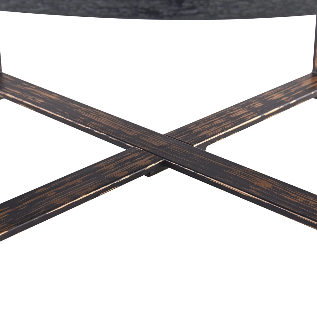 Tavolino laterale rotondo ? 68 cm in MDF e metallo nero con base a croce
