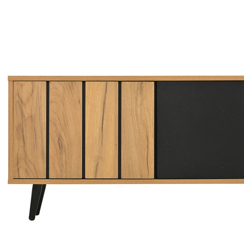 Mobile TV con 3 ante e ripiano centrale in vetro temperato; in truciolare nero e naturale 175 × 31.5 × 45 cm