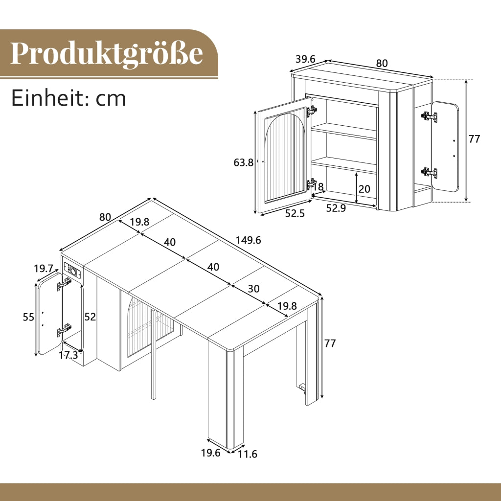 Tavolo allungabile con tre piani; ruote nascoste; prese USB e Type-C; MDF; naturale e bianco
