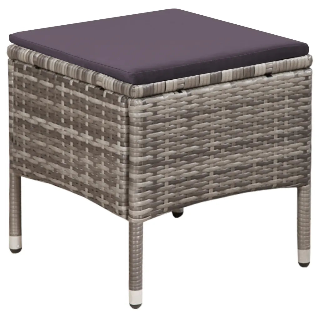 Sedia da Esterno con Sgabello e Cuscini in Polyrattan Grigio 44092