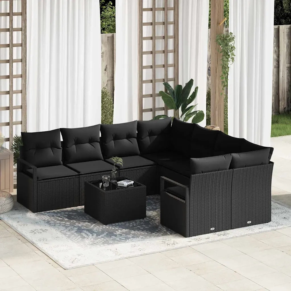 Set di divani con cuscino 9 pcs Nero polyrattan