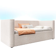 Letto divano singolo 90 × 200 cm con contenitore idraulico e LED multicolore; senza materasso; in velluto beige