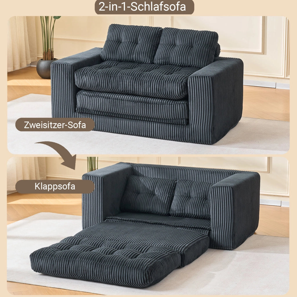 Divano letto 2 posti 2 in 1 in velluto a coste nero