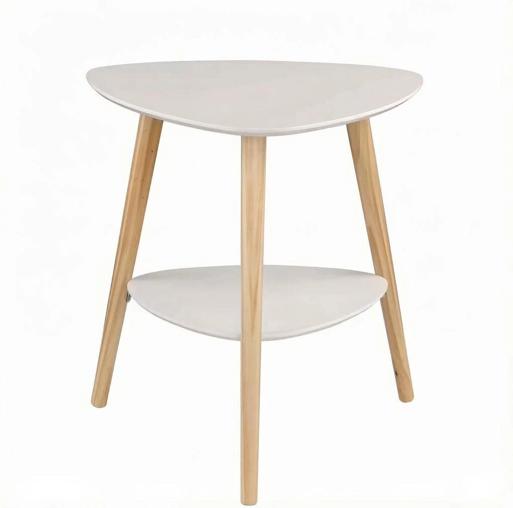 Tavolino Laterale Bianco con Due Ripiani in MDF e Legno Massello 50x40x55 cm