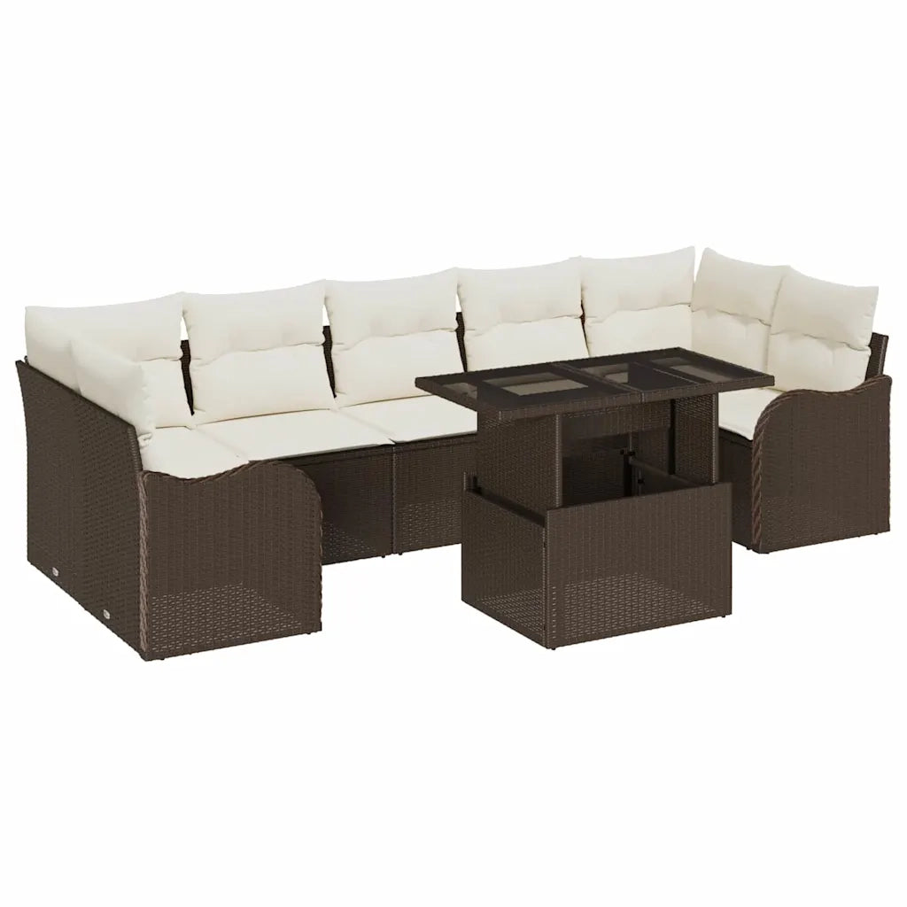 Set Divano da Giardino 8 pcs Marrone e Crema polyrattan