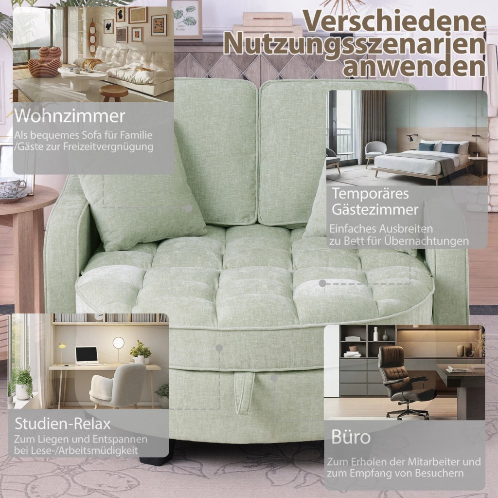 Divano letto trasformabile 132x129x93 cm con pouf contenitore in legno di eucalipto; ciano