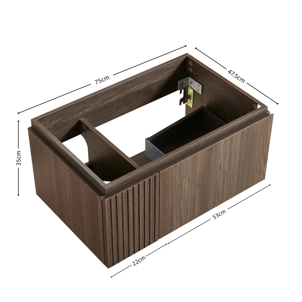 Mobile bagno sospeso 76 cm, legno compensato preassemblato, finitura legno espresso. Escluso lavabo, rubinetto e accessori scarico