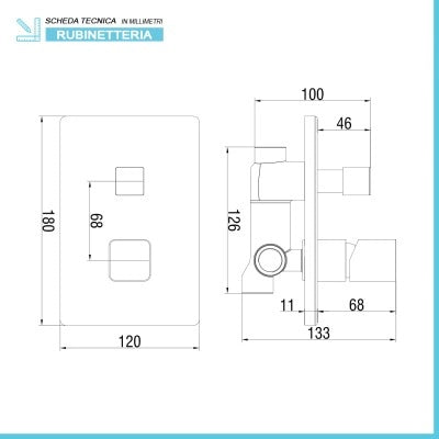 Set doccia da incasso con soffione 30 cm e kit completo nero opaco Lotus