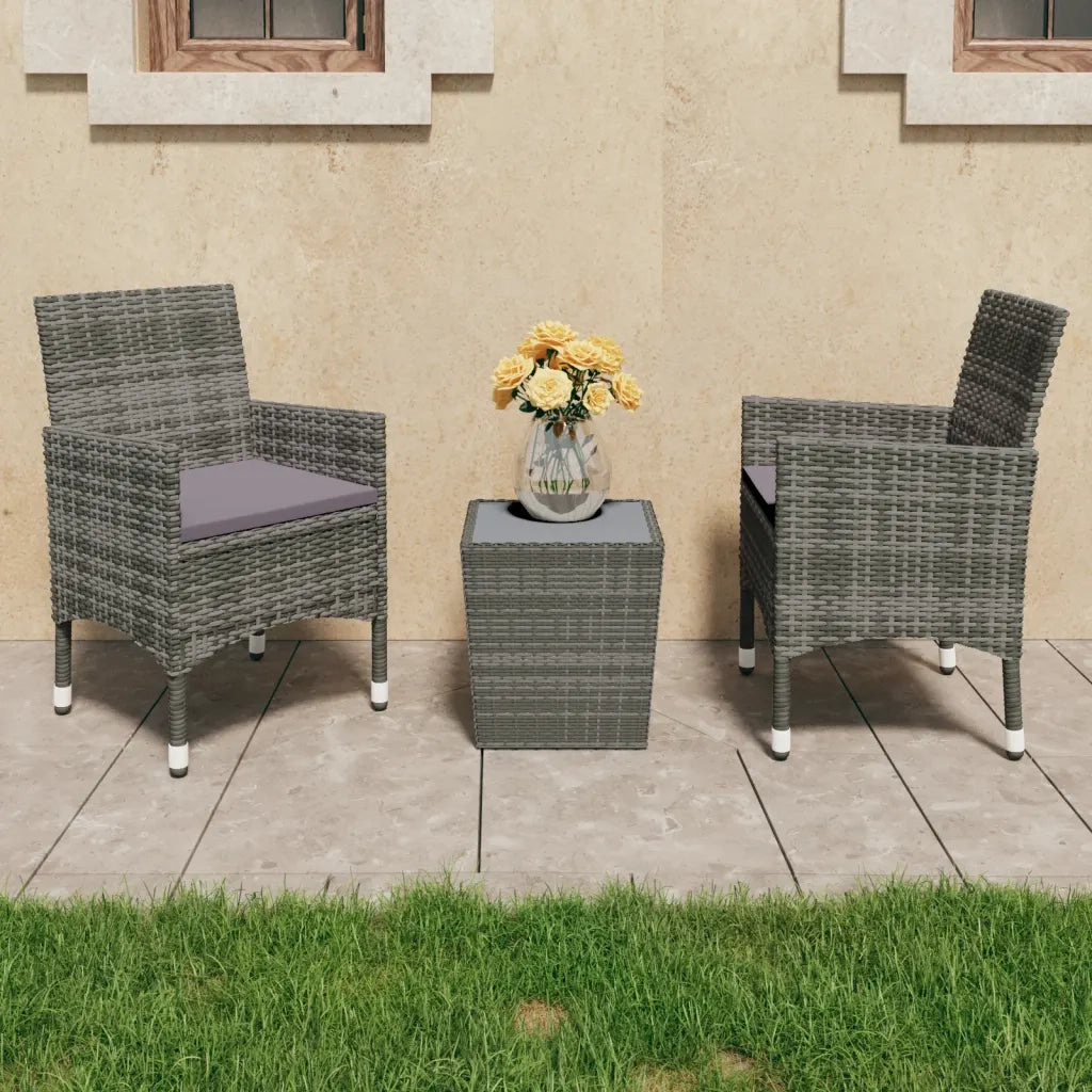 Set Bistrot Giardino 3 pz | Set Salotto da Giardino Polyrattan e Vetro Temperato Grigio