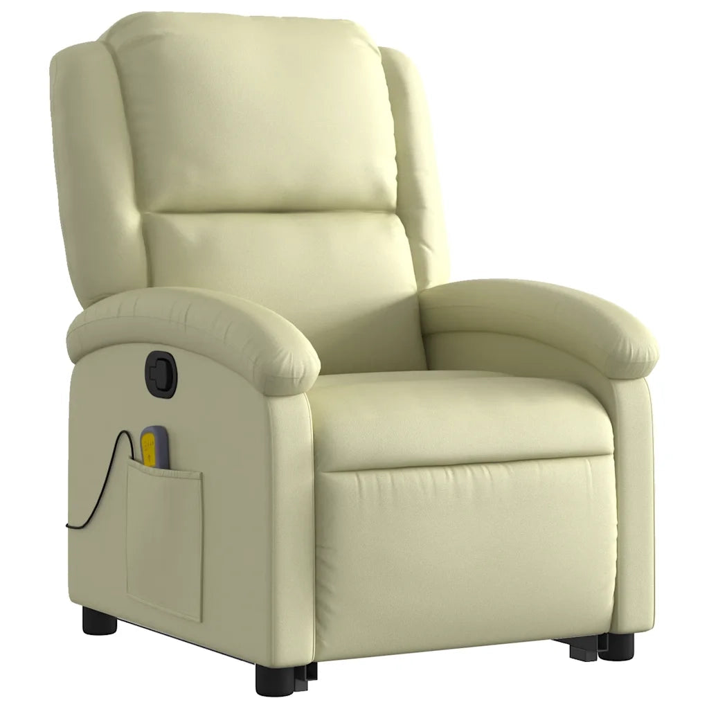 Poltrona Alzapersona Massaggiante Reclinabile Crema Vera Pelle 3204268