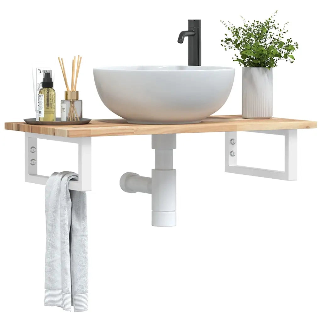 Ripiano a Parete per Lavabo in Acciaio e Massello di Acacia 3302668