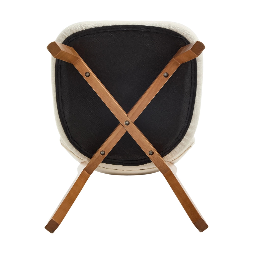 Set 2 Sedie da Pranzo Stile Mid-Century con Gambe in Legno Massello e Seduta Imbottita in Tessuto Beige
