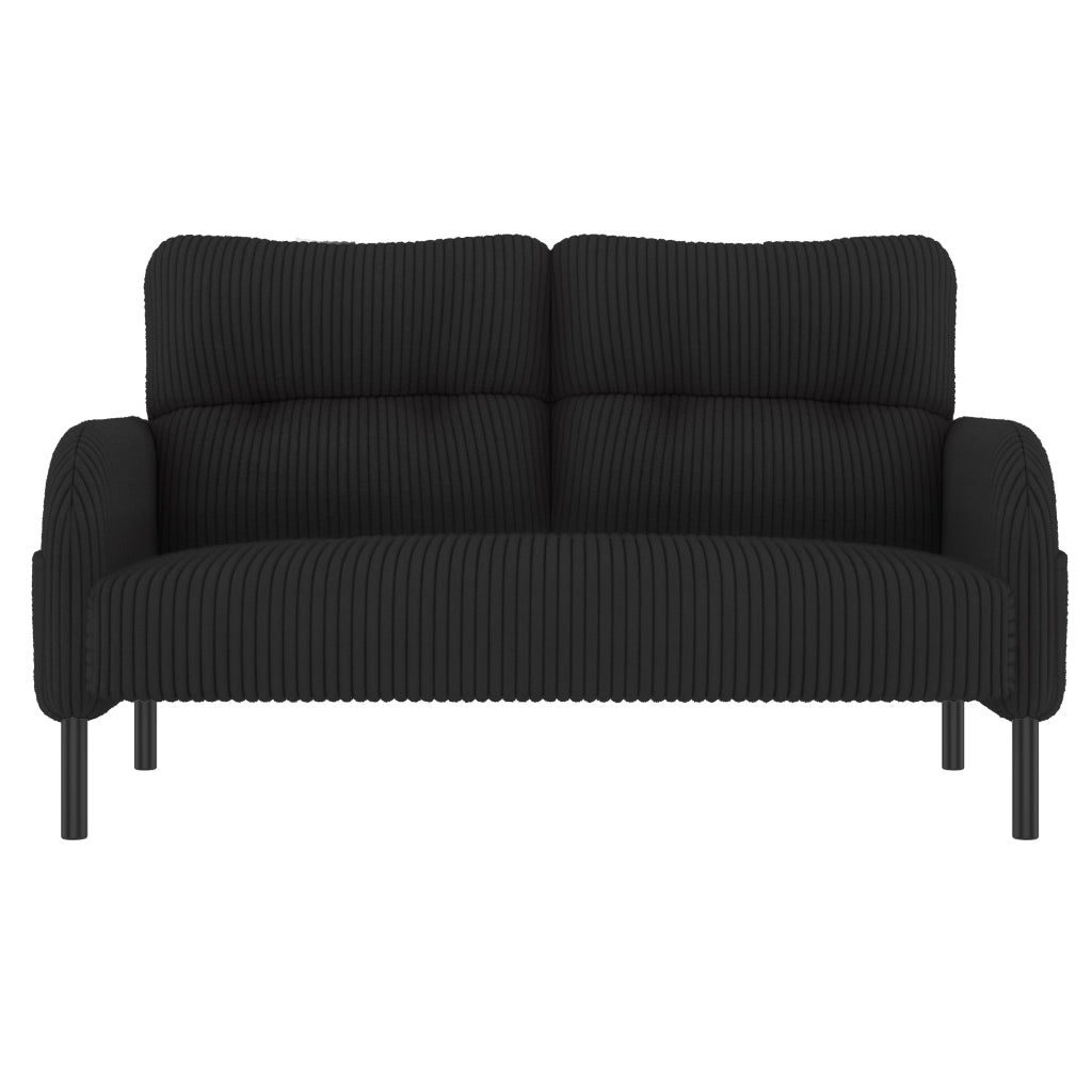 Divano 2 posti 120x75x79 cm con tasca laterale; schienale ergonomico e piedi in metallo; velluto a coste nero
