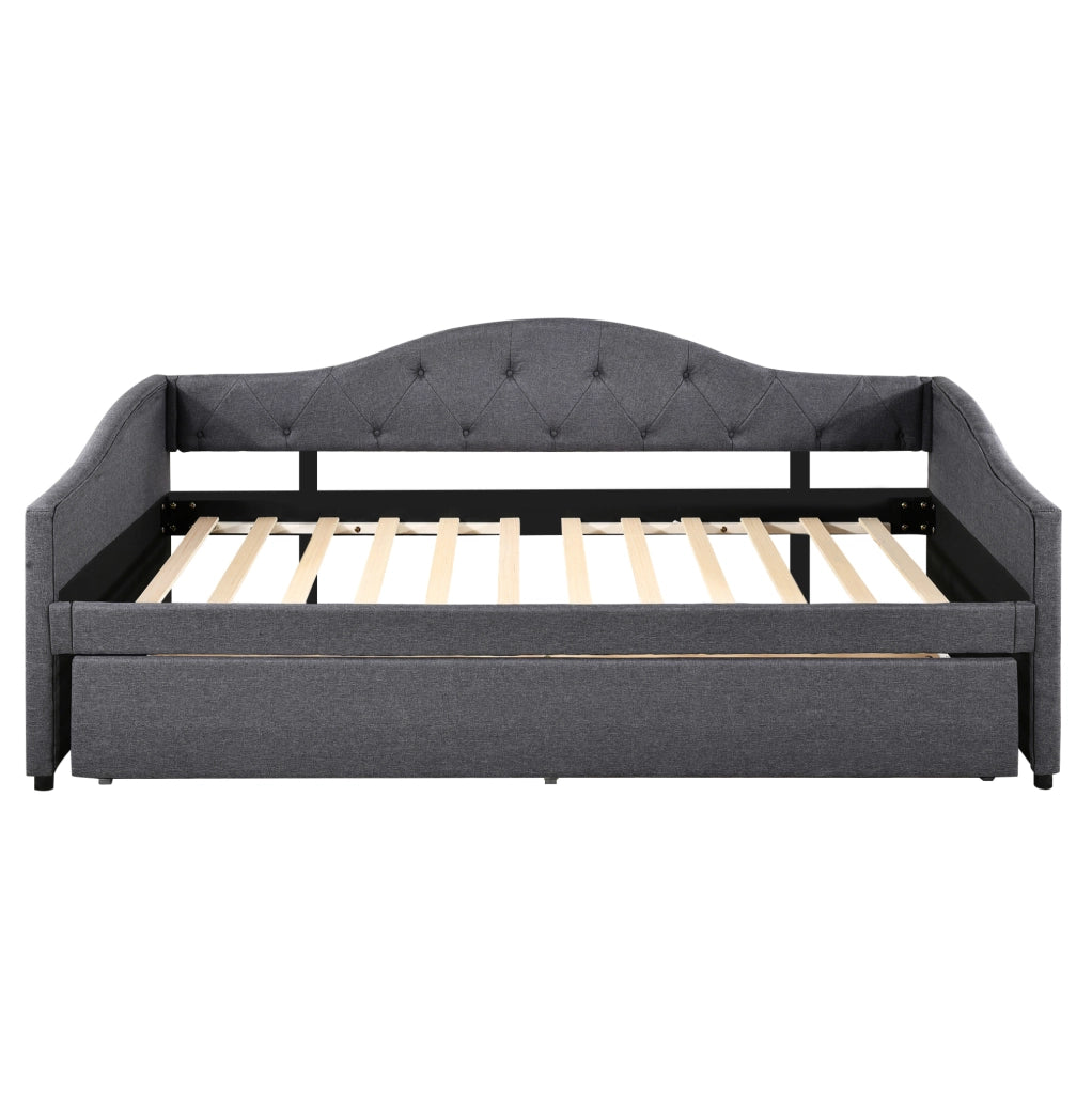 Letto singolo 90x200 cm in lino grigio con letto estraibile, senza materasso