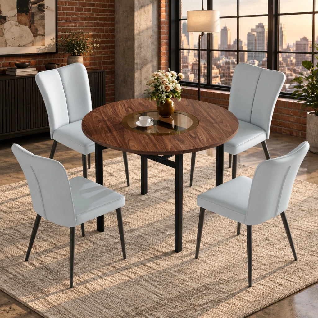 Set tavolo da pranzo rotondo Ø 100 cm con 4 sedie in PU grigio chiaro HOMVRA