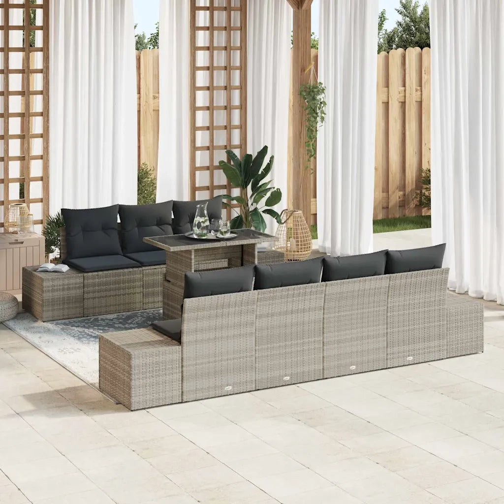 Set di divani con cuscino 8 pcs Grigio chiaro polyrattan