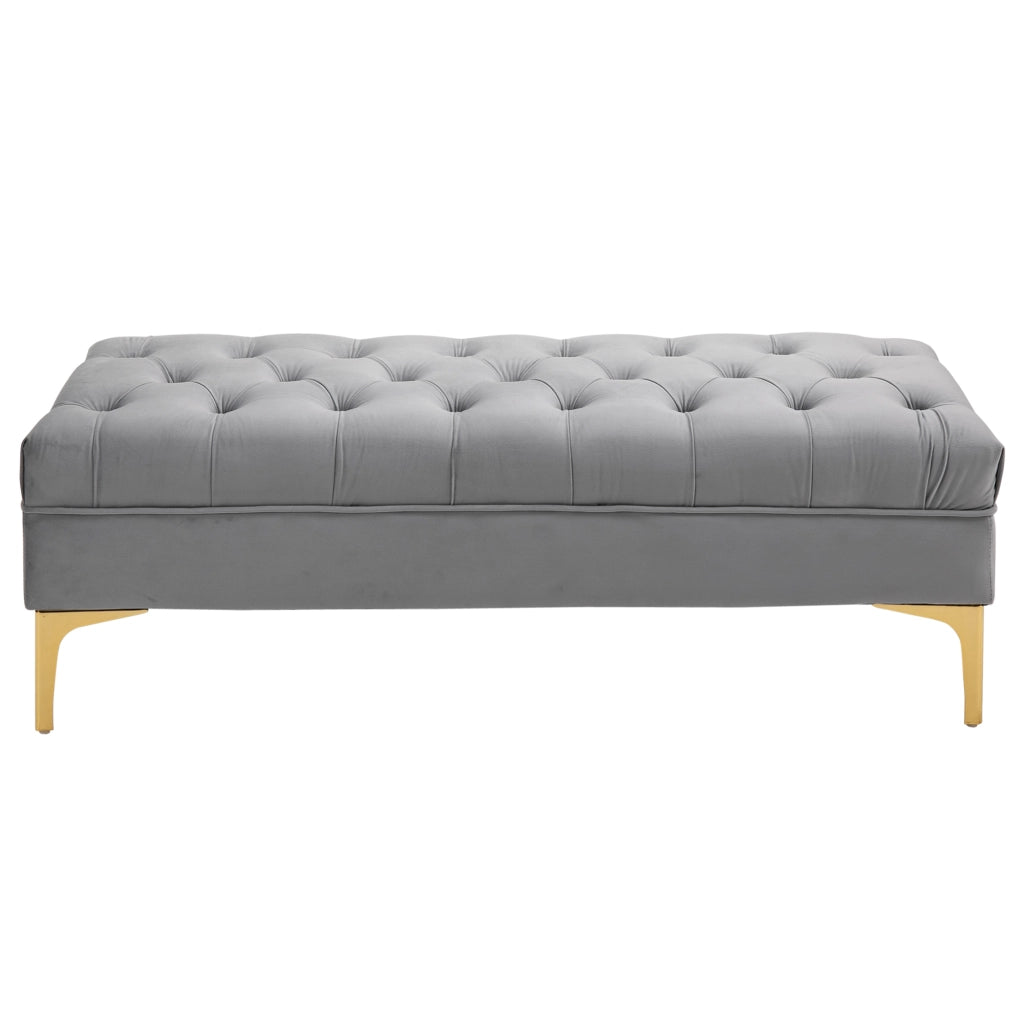 Panca imbottita capitonn¨¦ velluto grigio chiaro ¨C Xylo ¨C 118x45x42 cm piedi metallo dorato