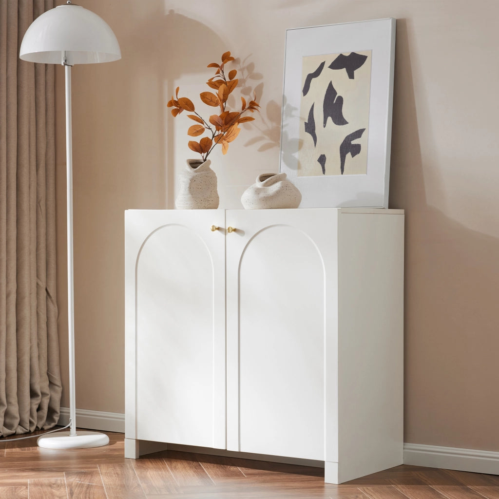 Credenza con 2 ante motivo ad arco maniglie dorate per camera da letto in pannello di particelle bianco 80 × 40 × 80 cm