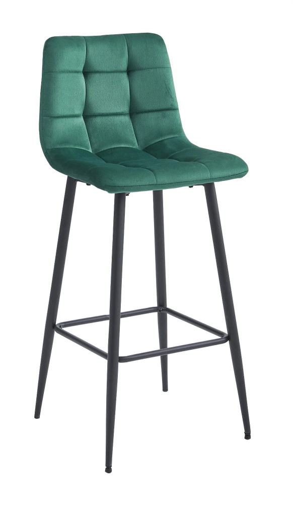 Sgabello da bar Valora TEOTO in velluto verde scuro con gambe in acciaio nero x1
