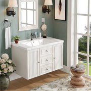 Mobile per lavabo singolo sospeso con lavabo in ceramica; cassetti e vano; bianco 78.5 × 46 × 46.8 cm