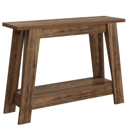 Tavolo consolle 105x30x80 cm a 2 ripiani aperti in marrone rustico