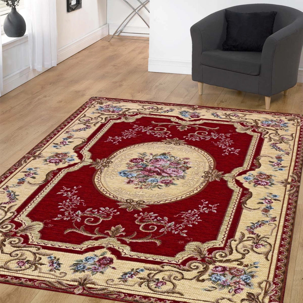 Tappeto AUBUSSON ROSSO cm.85x150 in ciniglia multiuso lavabile antiscivolo