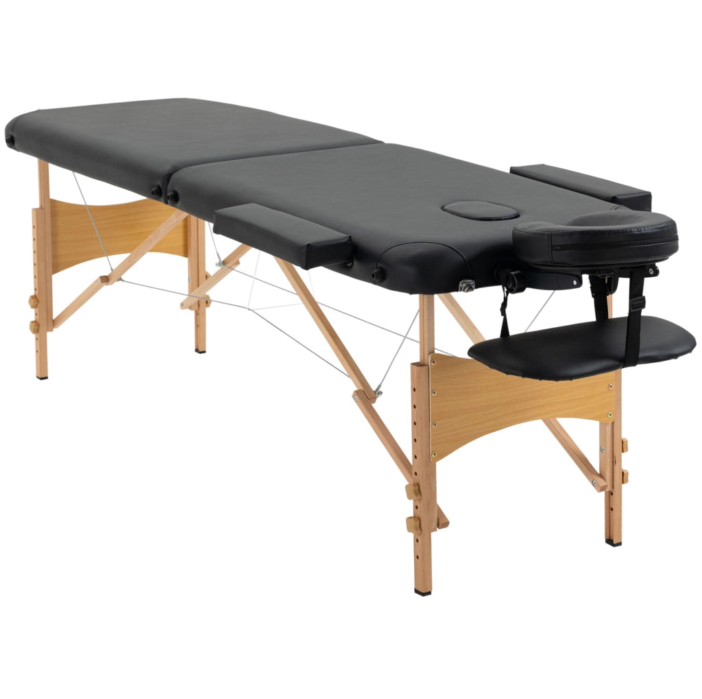 Lettino da massaggio pieghevole 180x60x88 cm in legno nero, altezza regolabile –