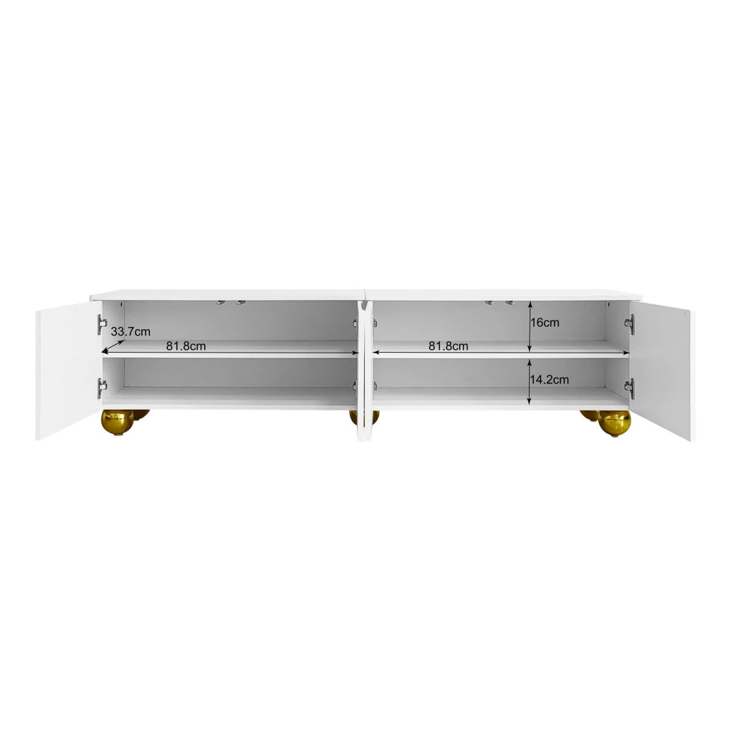 Mobile TV quattro ante con apertura push ripiani interni pannello truciolare bianco e oro 170 × 38 × 44 cm
