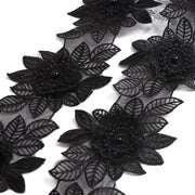 Bordura Organza a Fili 2 Metri - 8,5 cm Largo - Accompagnamento per Ricamo - Adatto per Matrimonio - Nero