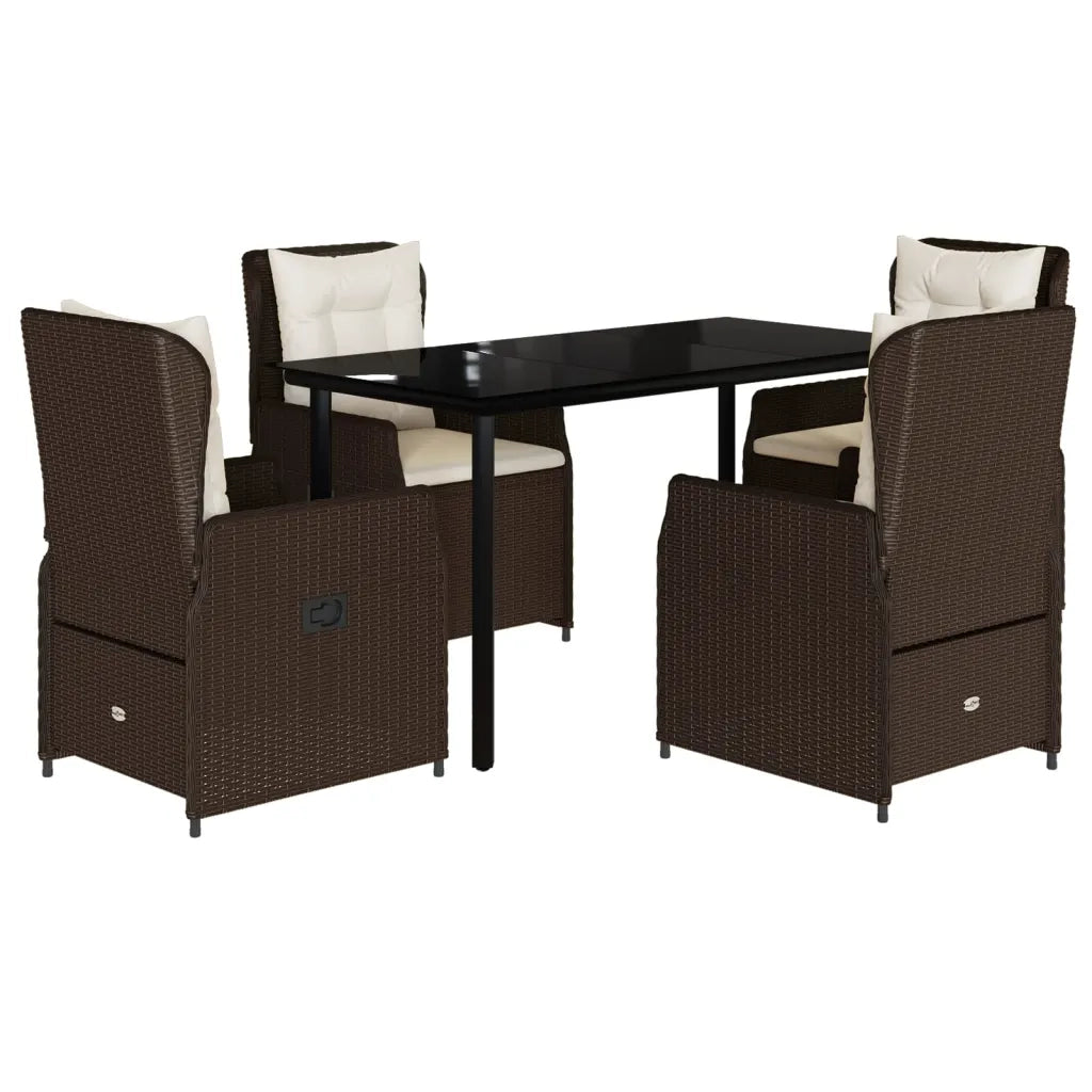 Set da Pranzo da Giardino 5pz con Cuscini in Polyrattan Marrone