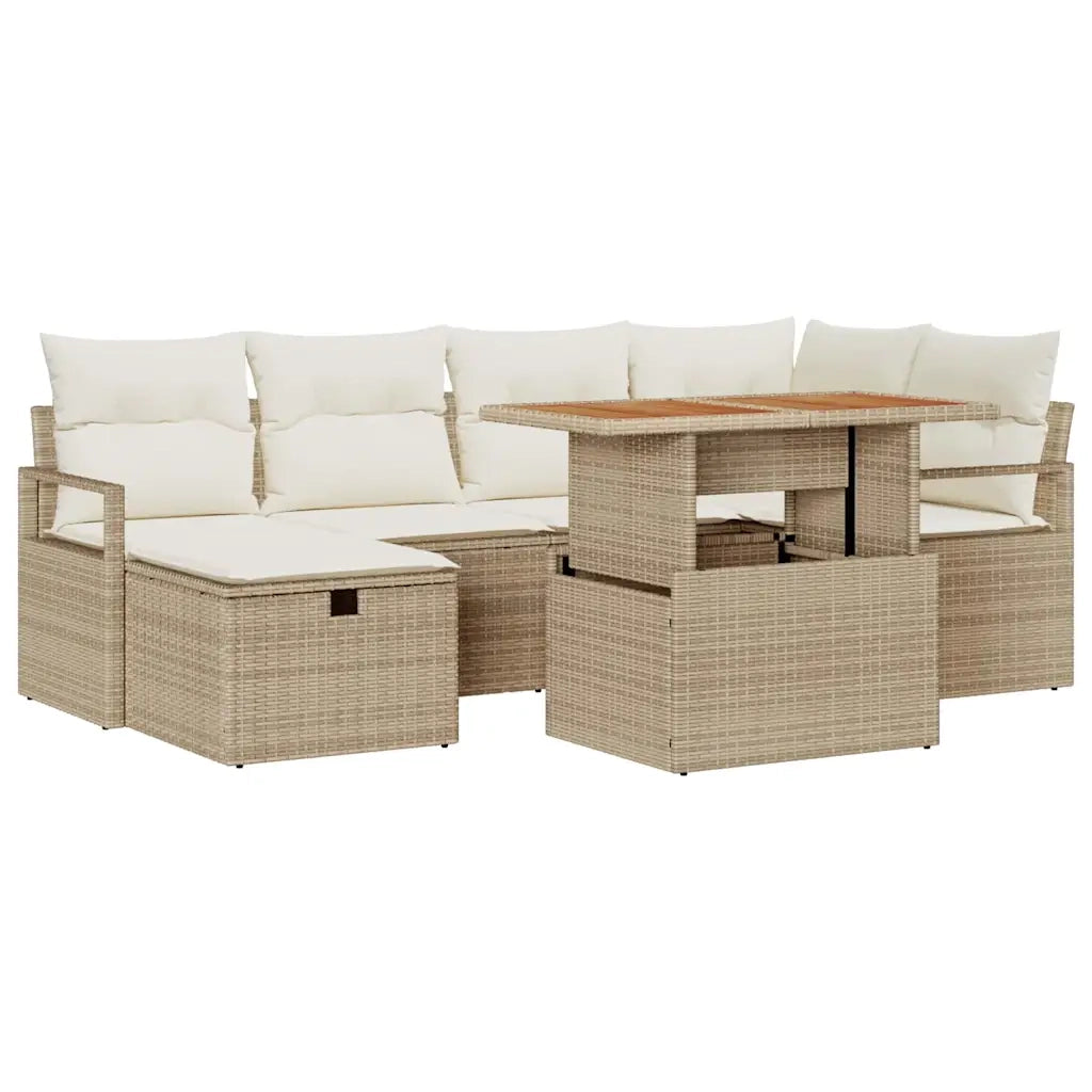 Set Divano da Giardino con cuscino 7 pcs Beige polyrattan