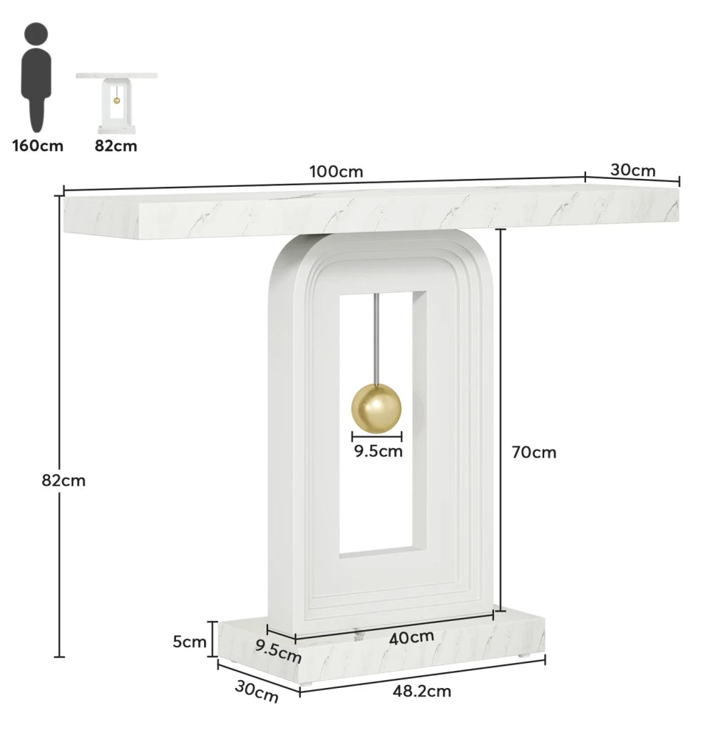 Tavolo consolle stretto 100 cm con piano in marmo bianco e struttura in MDF HOMVRA