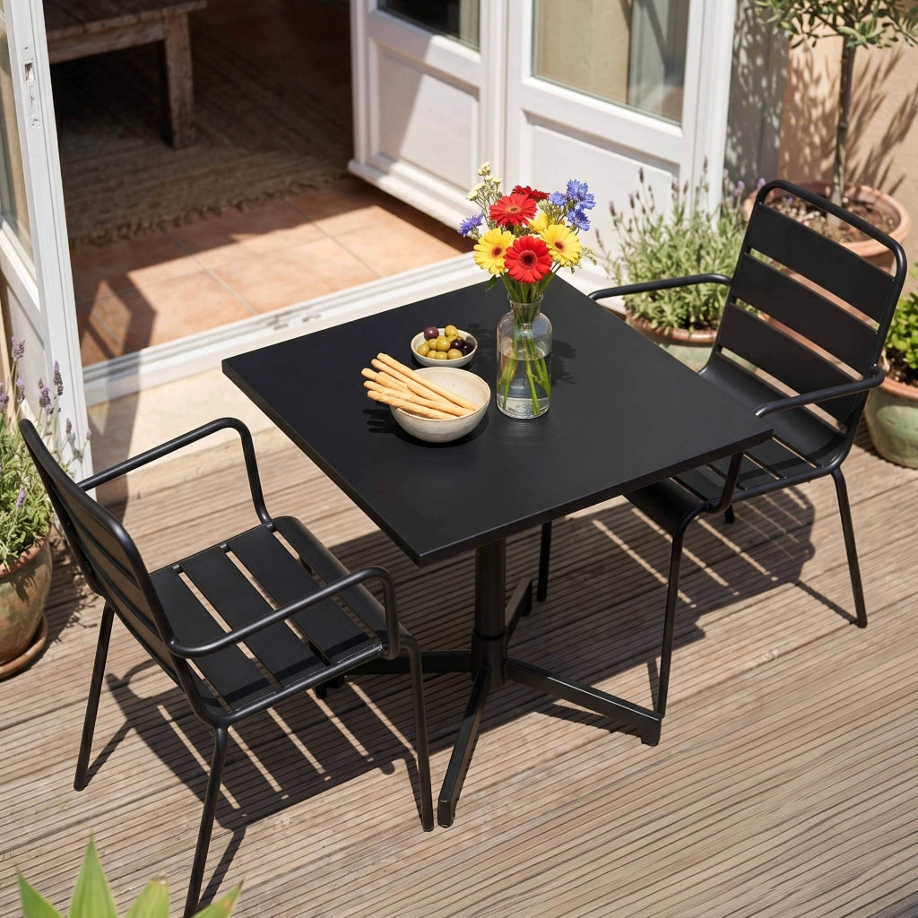 Oviala - Tavolo da 70 cm e 2 sedie da giardino in metallo nero