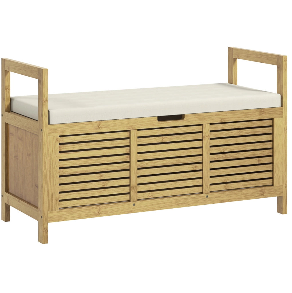 Panca porta scarpe in bambù con vano a ribalta e mensola, 100x40x60 cm, per ingresso e corridoio
