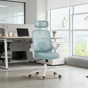 Sedia da ufficio ergonomica con schienale alto, supporto lombare e braccioli in rete blu