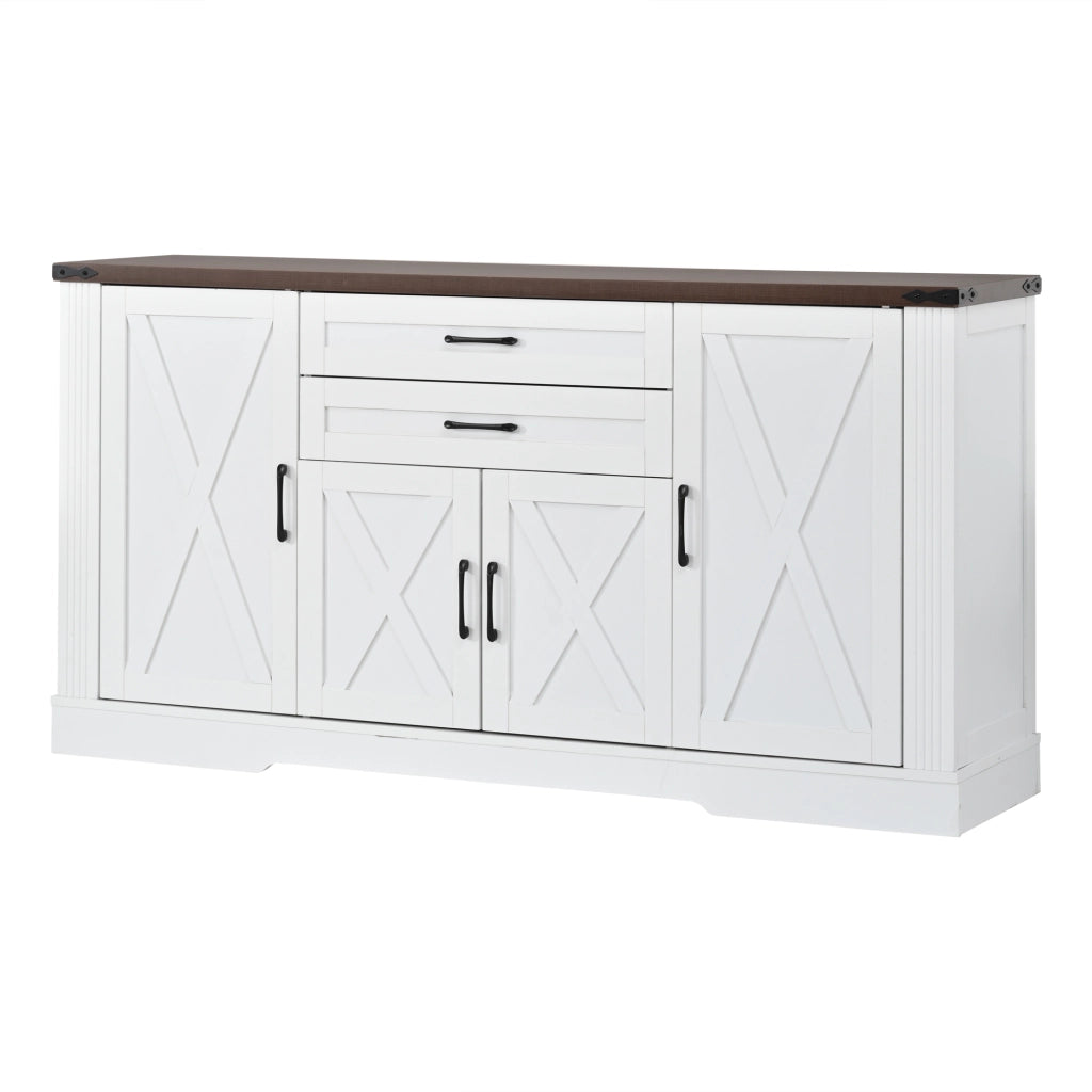 Credenza e madia con 4 ante, 2 cassetti e ripiani regolabili per cucina e soggiorno, bianca, 160 × 39 × 81.5 cm